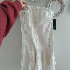 White Flared Panel Mini Dress with Snap Detail